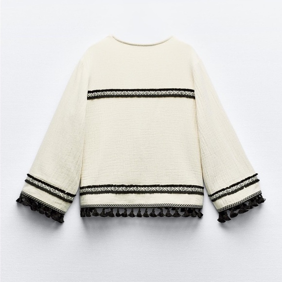 New ZARA Fringed Cuffs Passementerie Long Sleeve Jacket - Picture 8 of 14